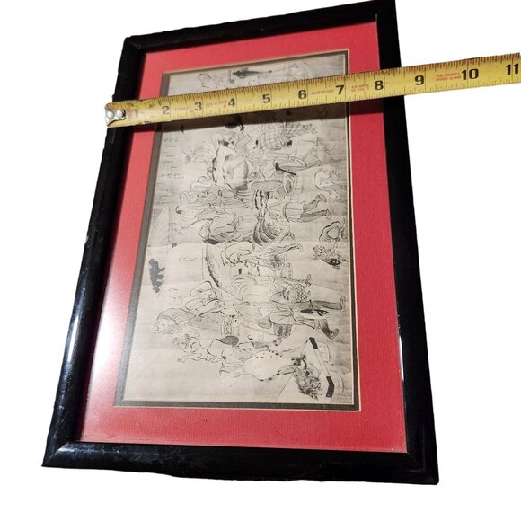 Vintage Japanese Woodblock Print In  Lacquered Black Frame - Picture 3 of 12